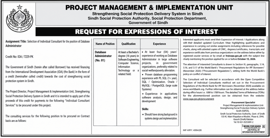 Sindh Social Protection Authority Jobs 2026